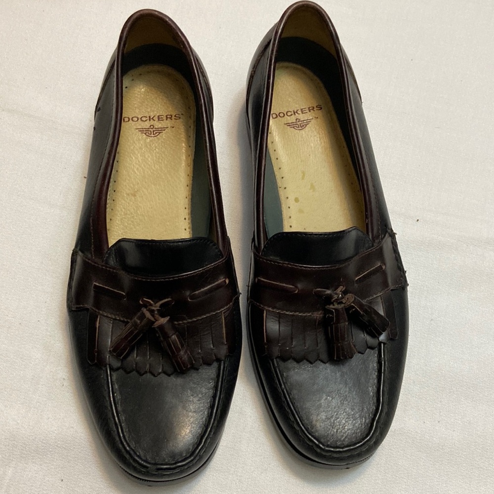 Dockers Mens Two Tone Black & Brown Kiltie Tassel Slip On Loafers Size 10